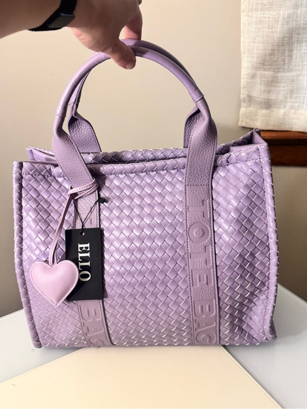 Ello Lavender Woven Vegan Leather Tote Bag+ CB strap Heart Charm & Wallet-NWT - Picture 2 of 12